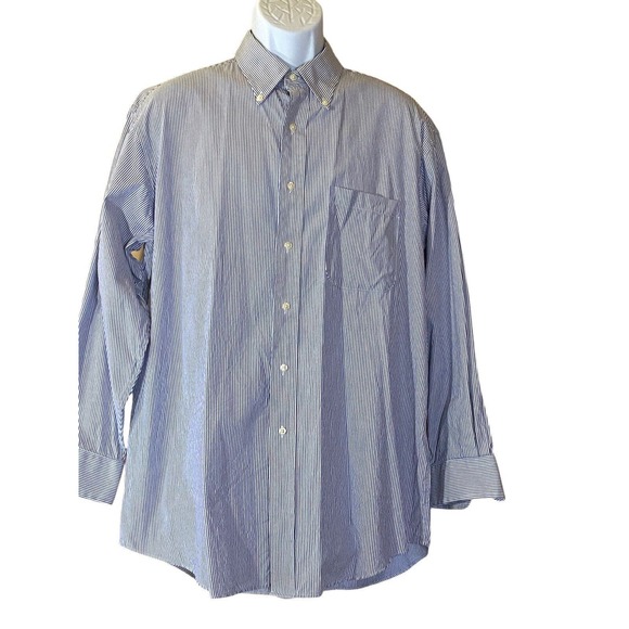 Members Mark Mens 16 1/2 32 L Dress Career Shirt Blue Stripe Long Sleeve Button - Picture 1 of 7